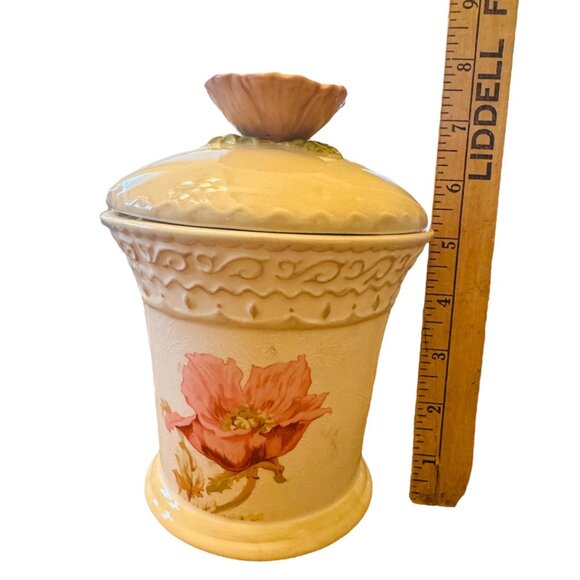Vintage Michel & Company Ceramic Canister With Floral Lid  7.5” H Beige & Pink - Picture 8 of 9